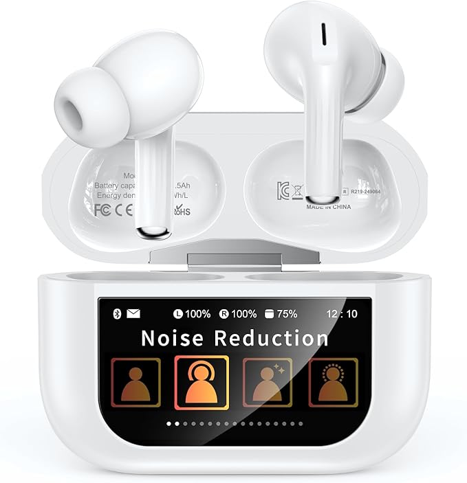 New A9 Pro Earphones Wireless Bluetooth 5.4 Headset ANC Noise Reduction HD Mic Call Earbuds LED Touch Screen Control Headphones
