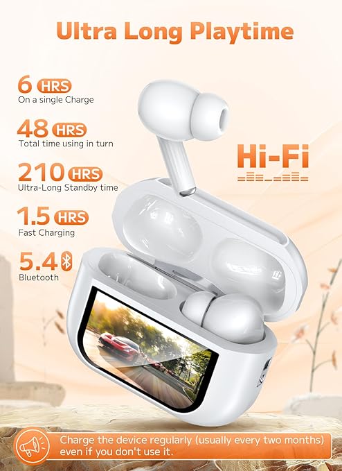 New A9 Pro Earphones Wireless Bluetooth 5.4 Headset ANC Noise Reduction HD Mic Call Earbuds LED Touch Screen Control Headphones