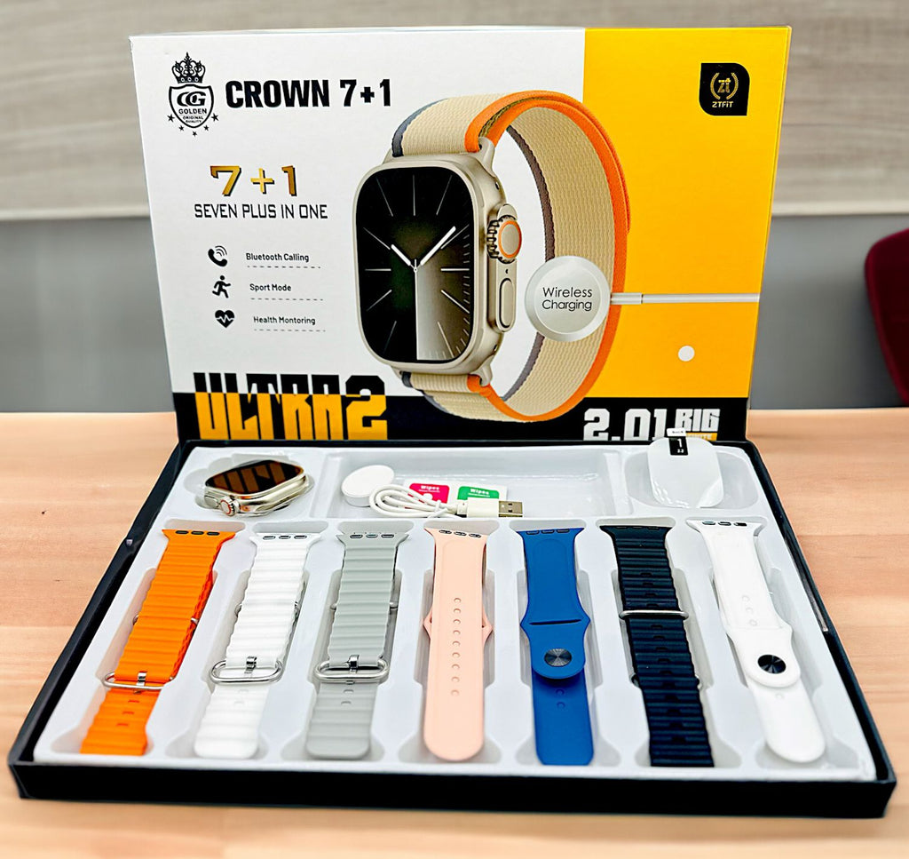 Crown H30 Ultra 2 Smartwatch – 2.01" Big Display, Bluetooth Calling & 7+1 Straps.